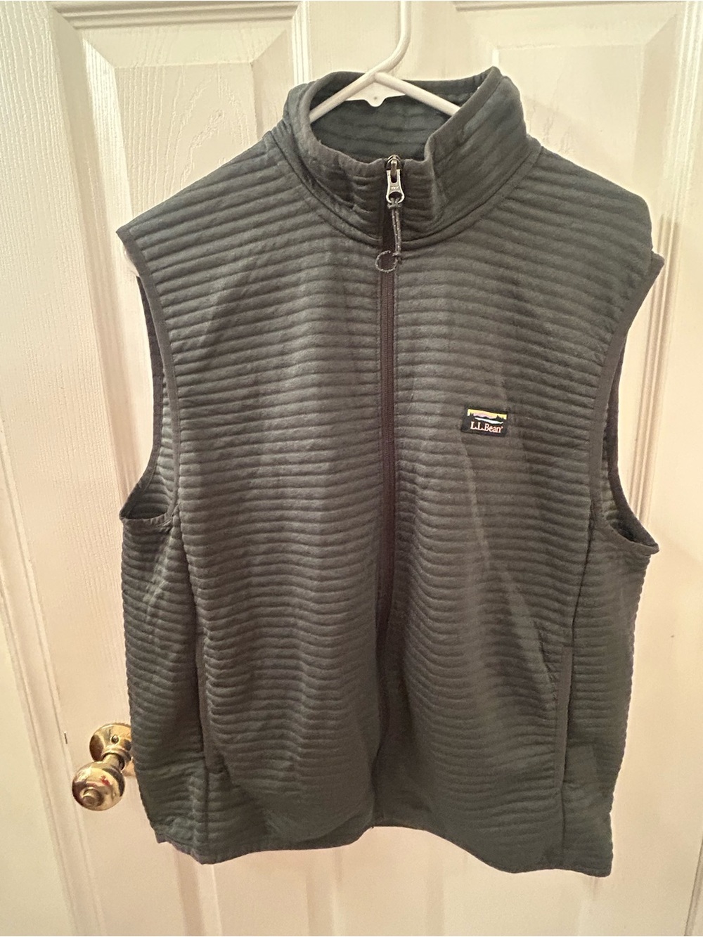 L.L. Bean Men's Quilted Zip-Up Vest - Charcoal Gray/Greenish color